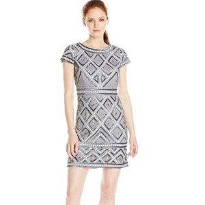 Adrianna Papell Cap Sleeve Geometric Beaded Dress